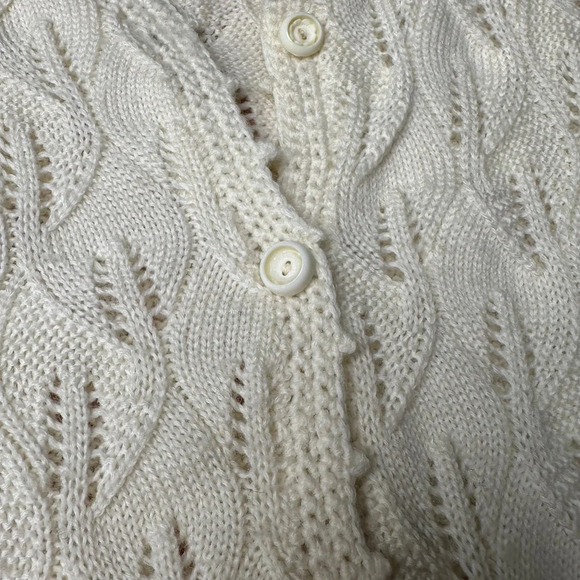 Vintage Mitsukoshi Knit Cardigan Women's Small Ecru Ivory Japanese Wool Feminine - Picture 4 of 12